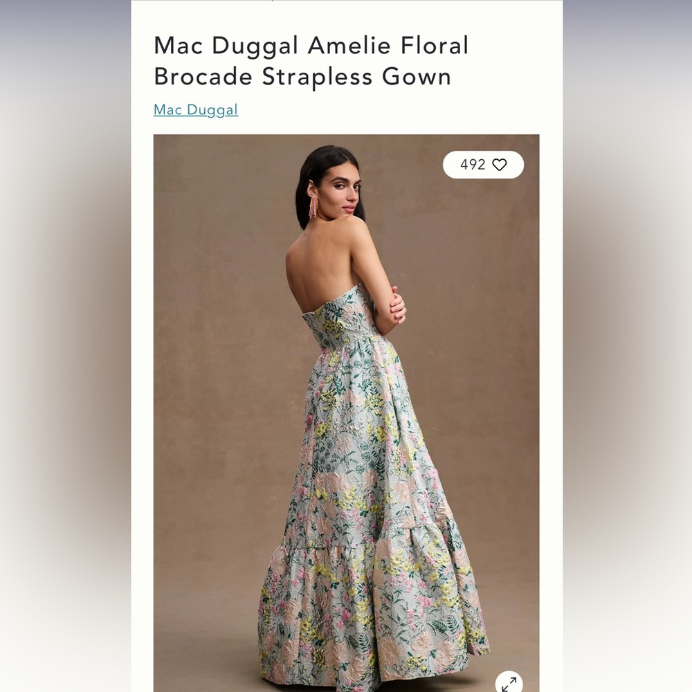 Mac Duggal Amelie Floral
Brocade Strapless Gown